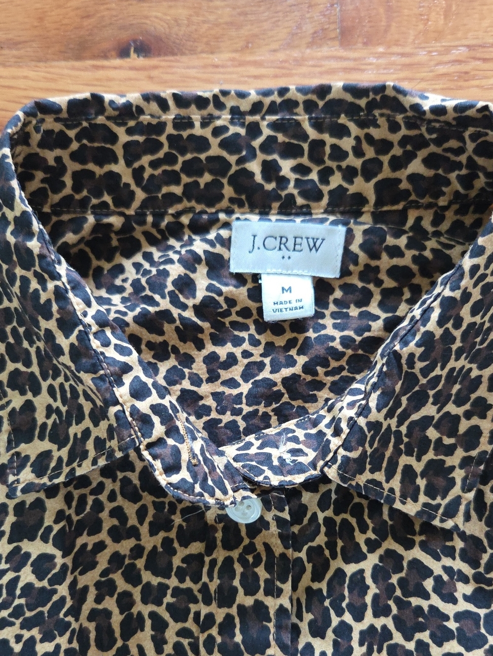 J. Crew Leopard-Print Cotton Button-Down Shirt in Brown and Black Size Medium
